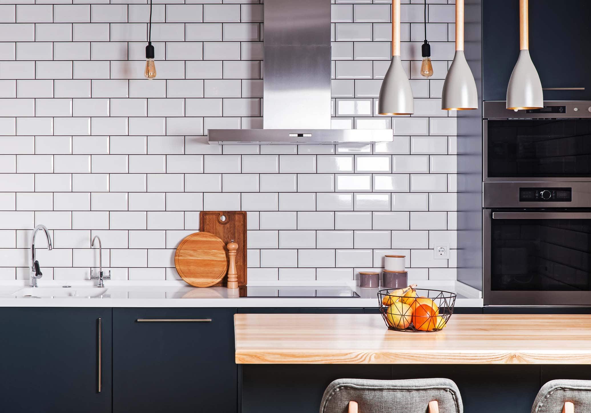 Black and white subway tile and grout