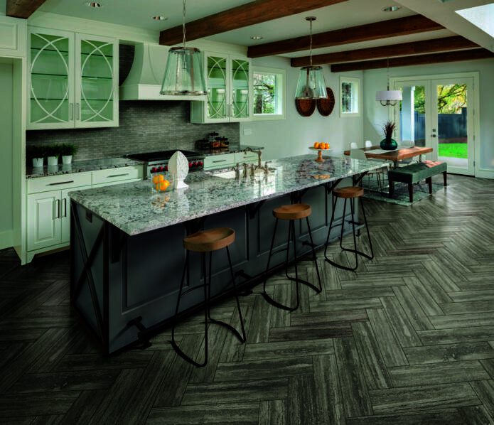 Kitchen with ceramic tile flooring