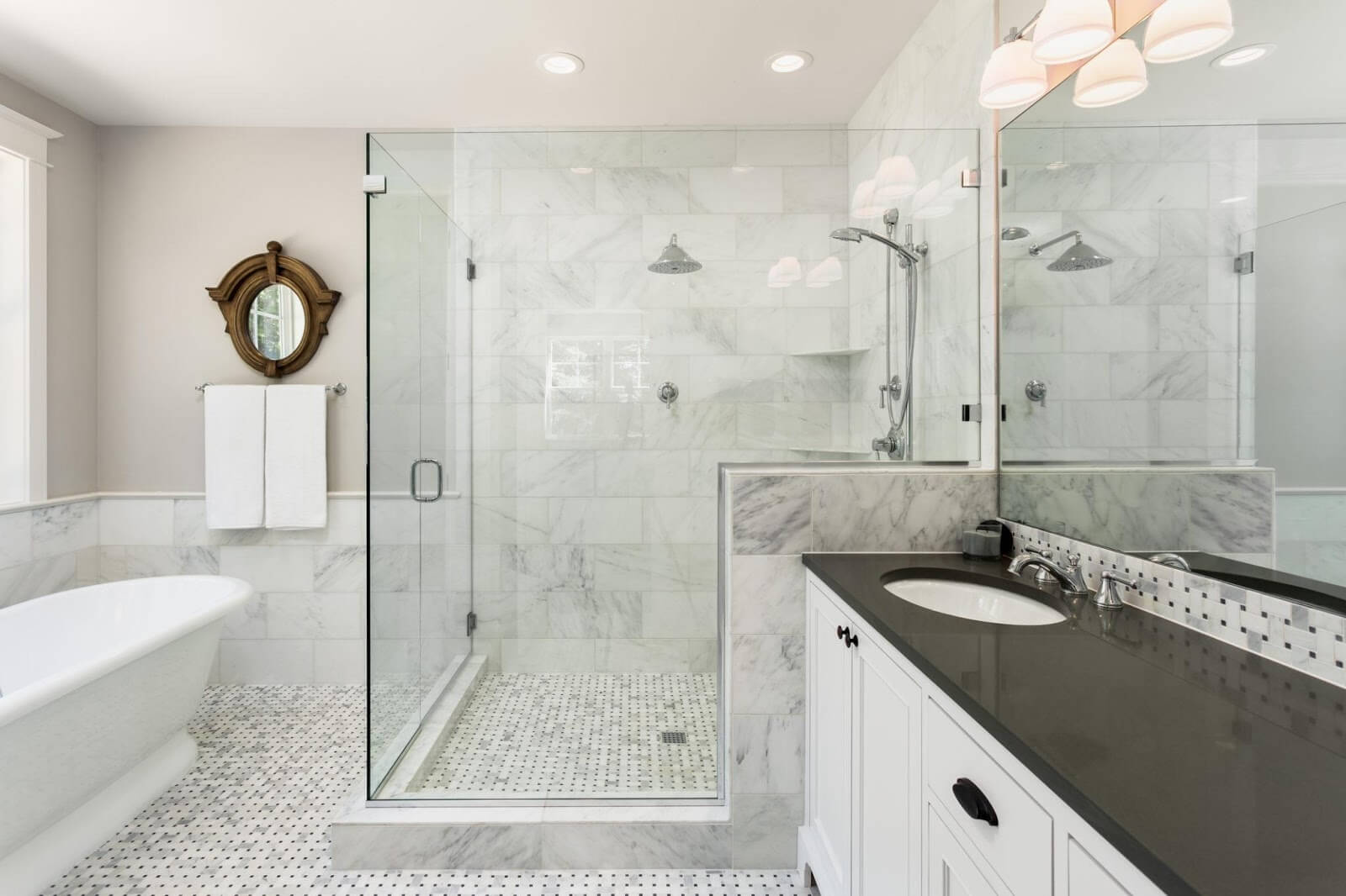 Marble-look shower wall tile for bathroom