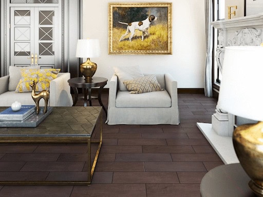 Living room with ceramic tile flooring