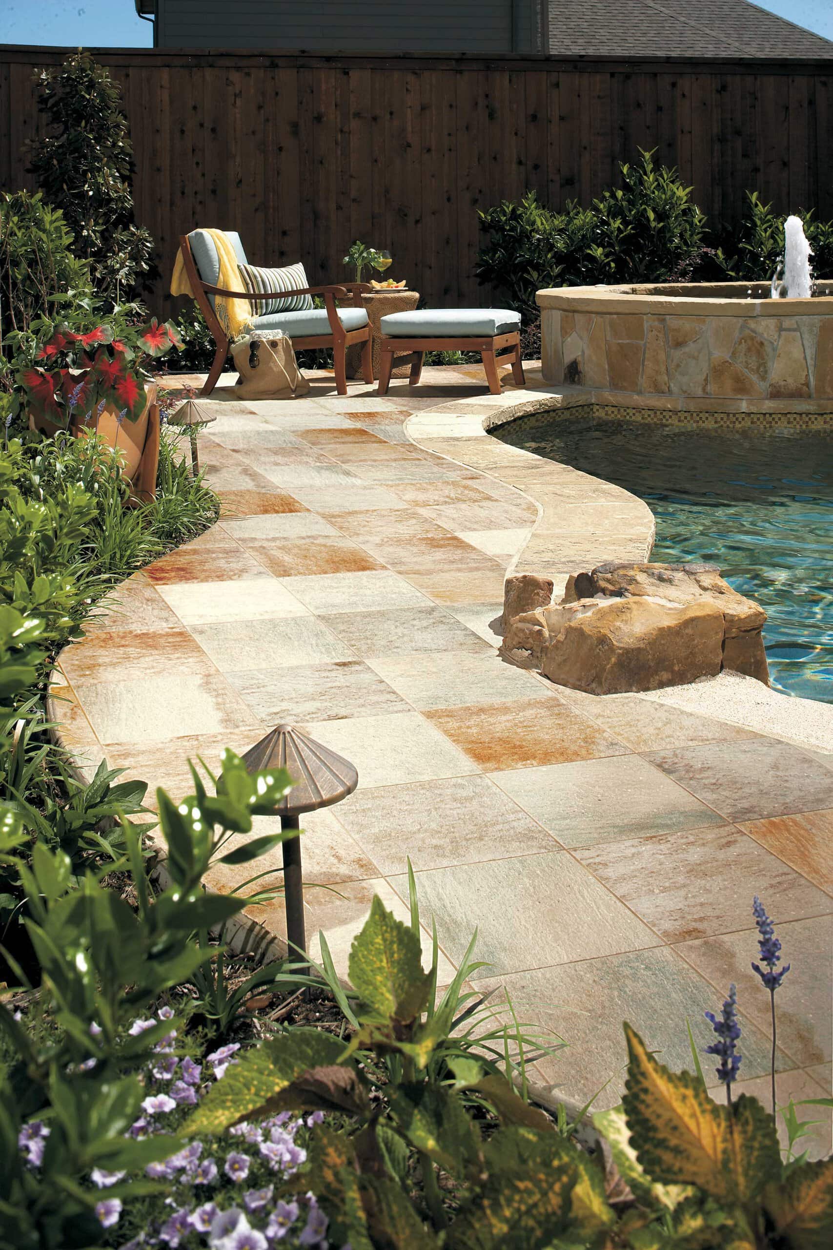 small terrace garden with swimming pool on Swimming Pools Why Tile