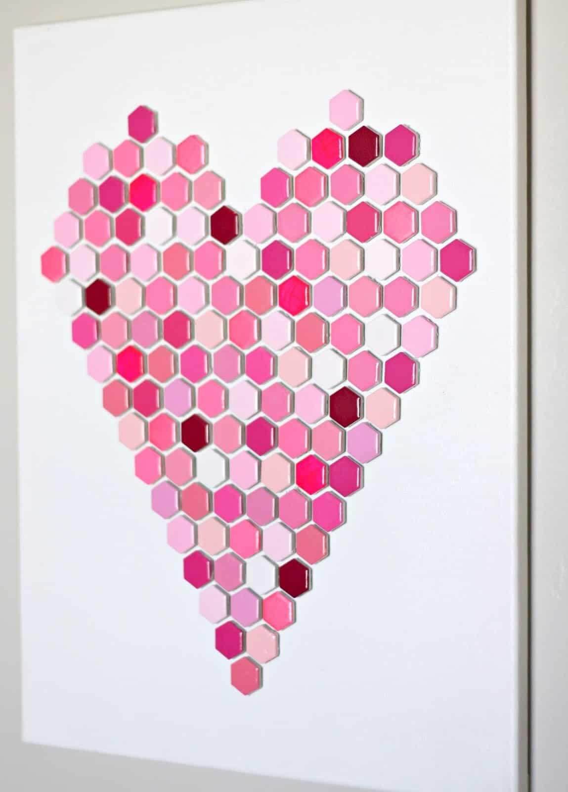 Hexagon heart tile wall art
