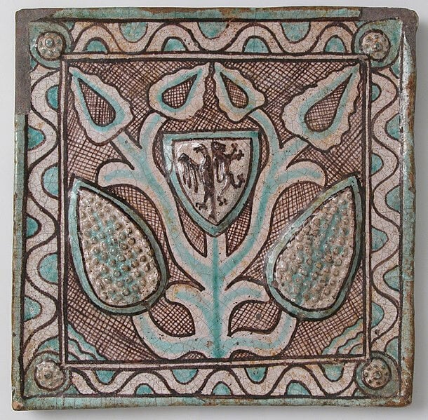 historic tin glazed Italian tile from 14th century 