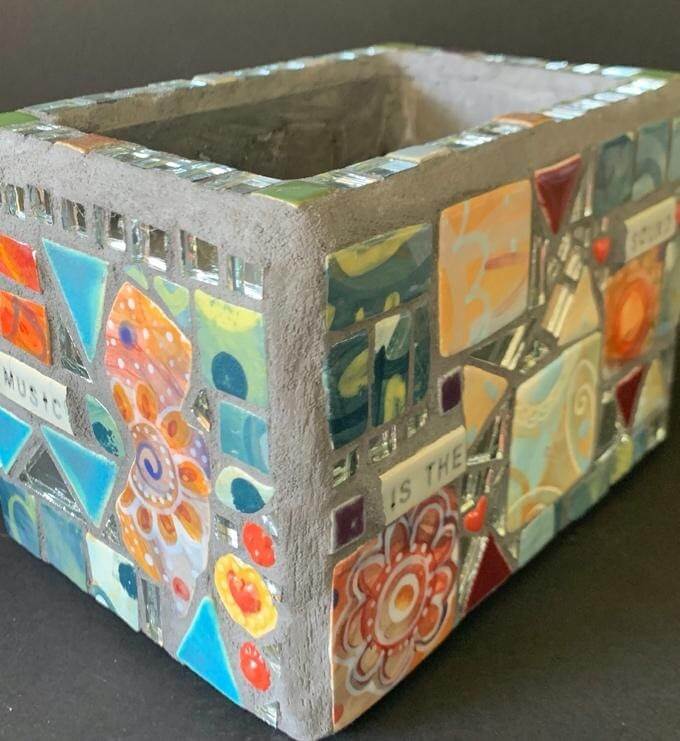 final planter box made with ceramic tile colorful pieces