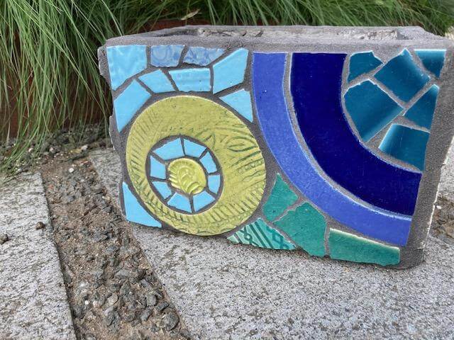 Handmade planter box by Jessica Liddell with coastal palette with stamped ceramic tile