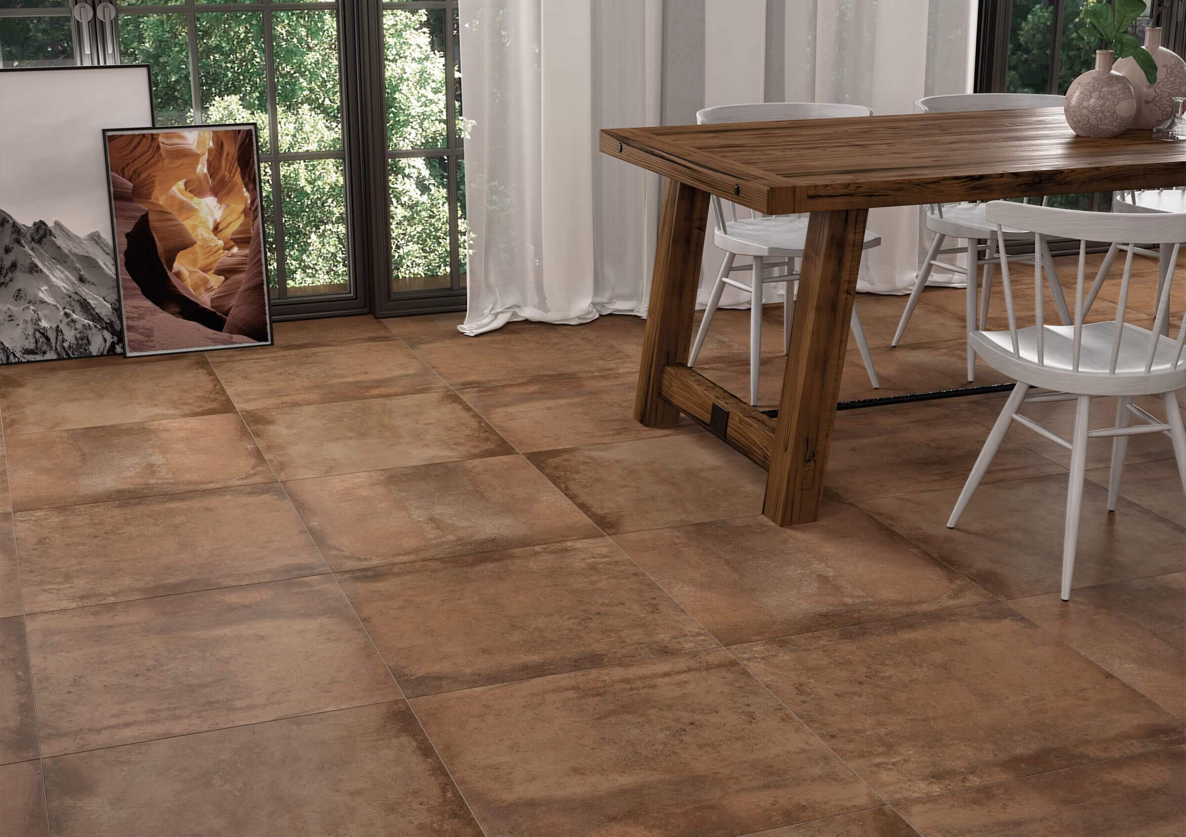 Brown Kitchen ceramic tile flooring