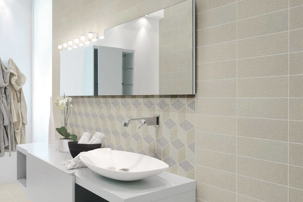 modern white bathroom with subway tile