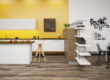 Kitchen with yellow tile wall