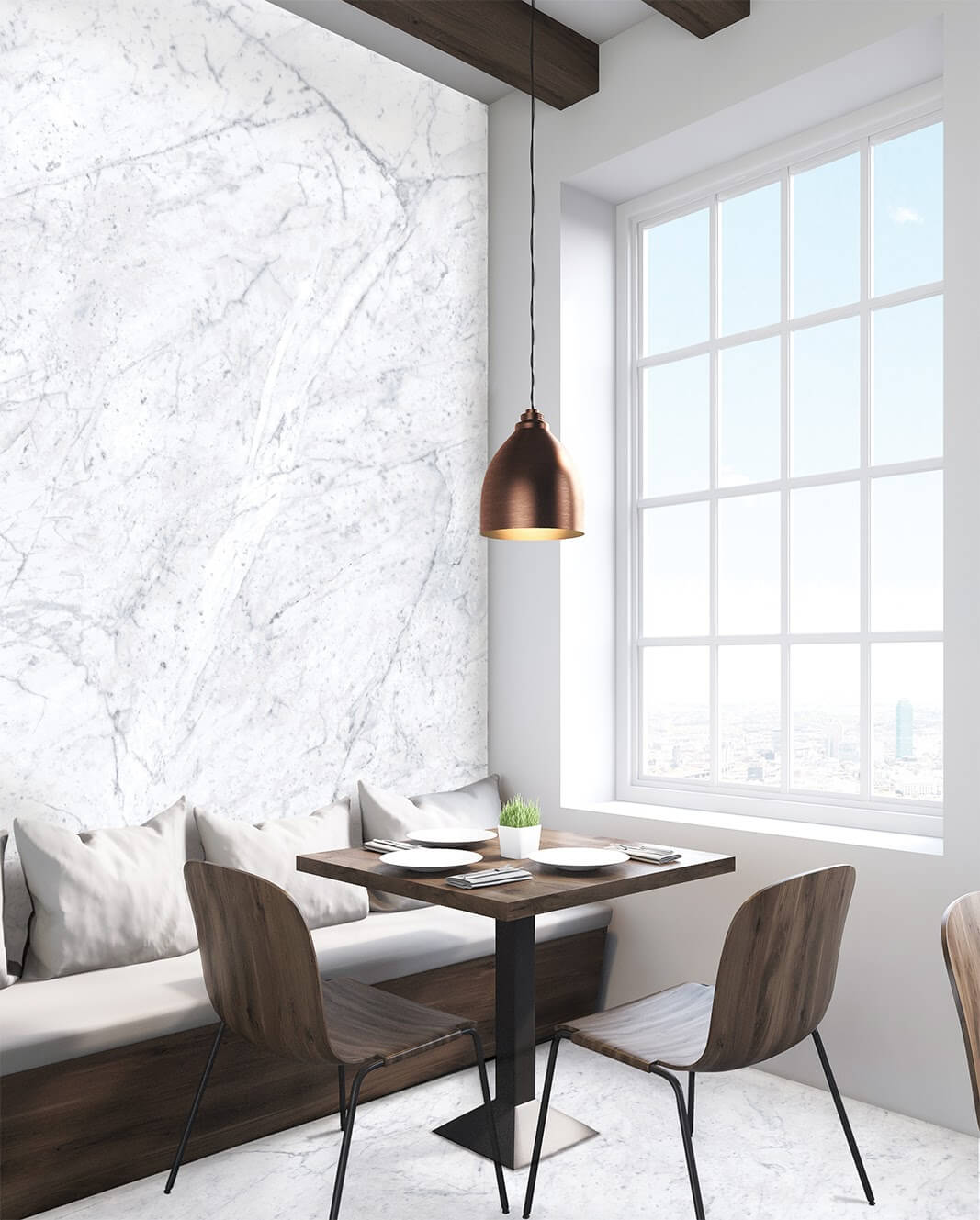 White marble-look gauged porcelain tile panels/slabs