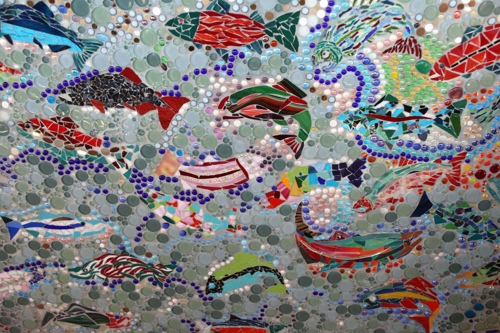 Close up of fish design created using a tile mosaic.