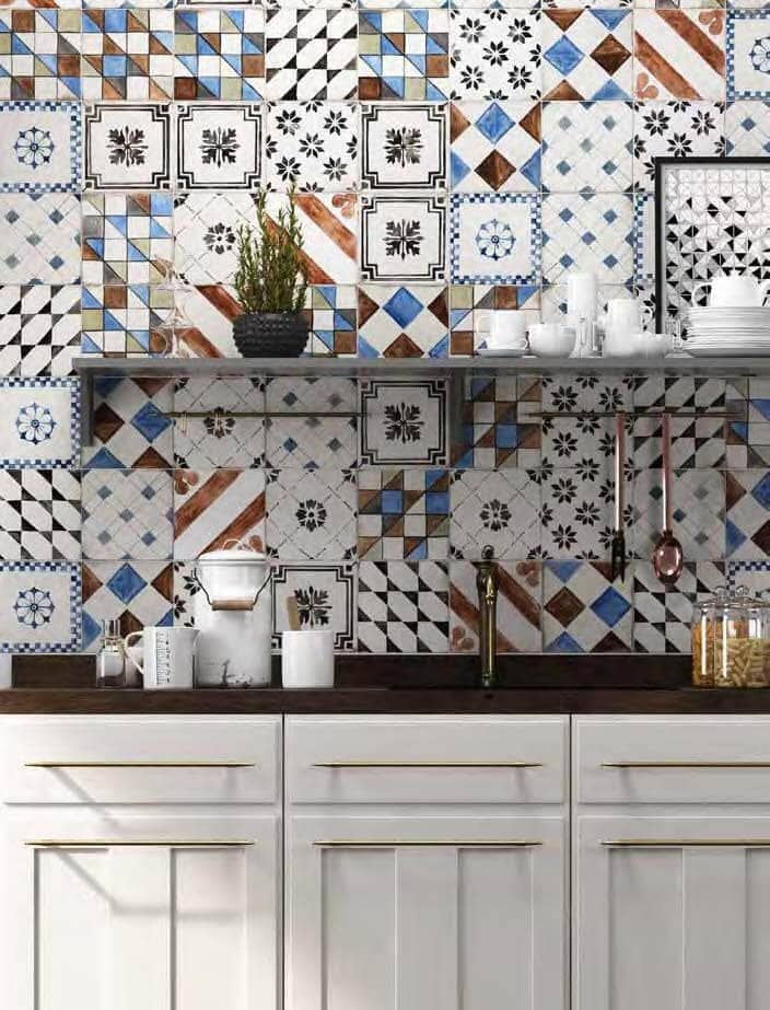 Square wall tile with multiple patterns