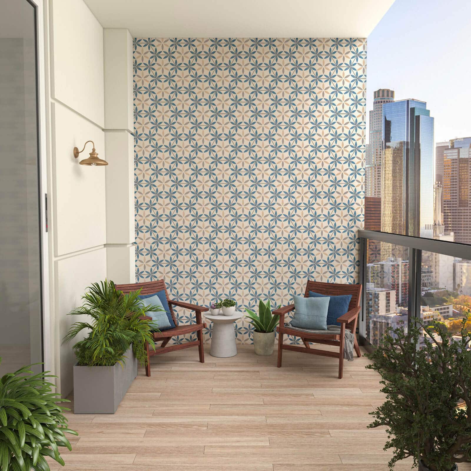 wood-look porcelain tile for a balcony space