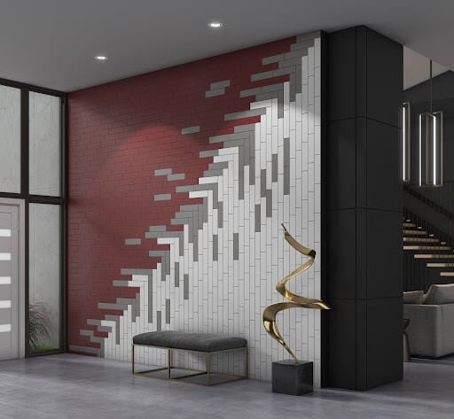 Wall with mixing Vertical and Horizontal herringbone tiles
