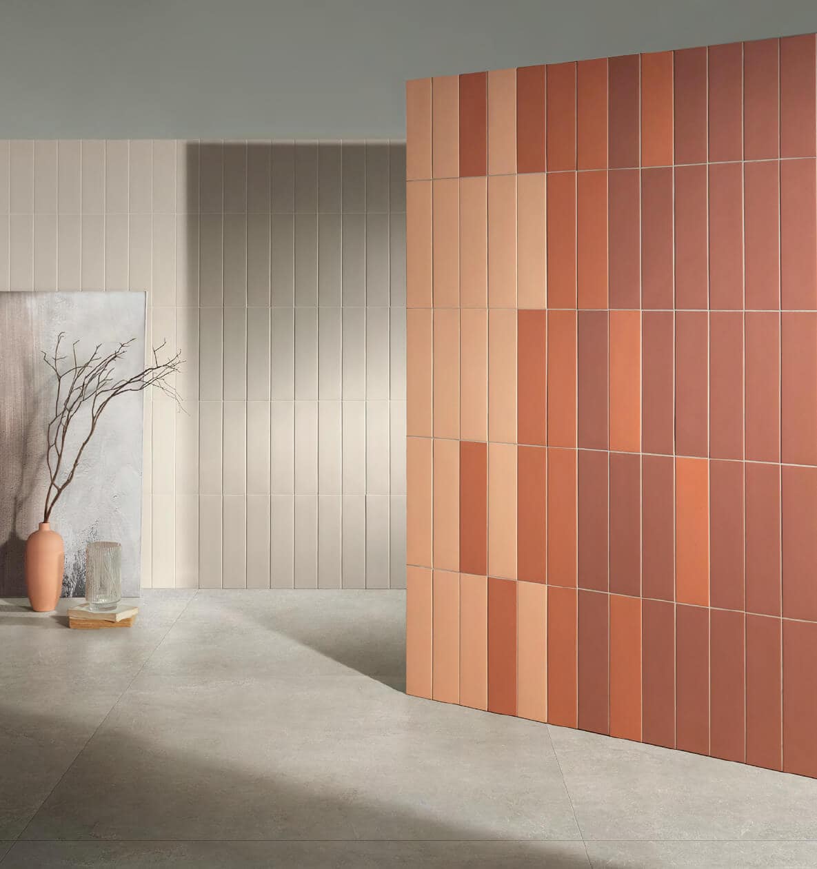 Earth-tone wall tiles in different colors
