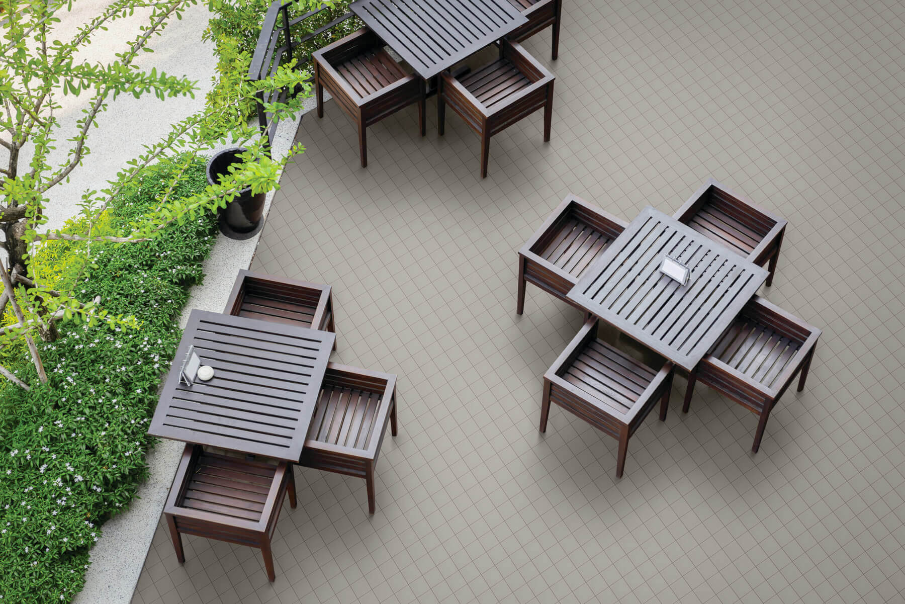 Outdoor furniture with mini grid floor tile pattern