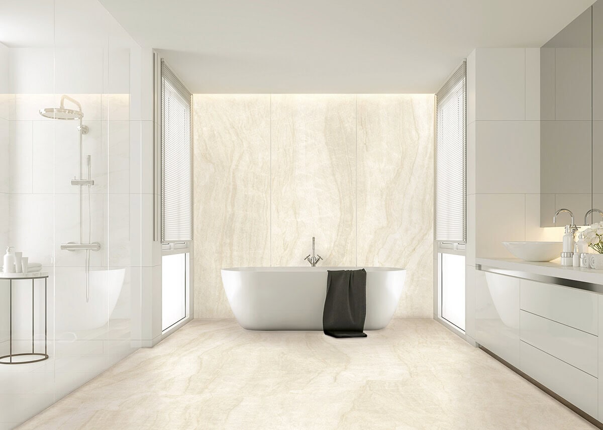 Bathroom with Gauged porcelain floor tile pattern
