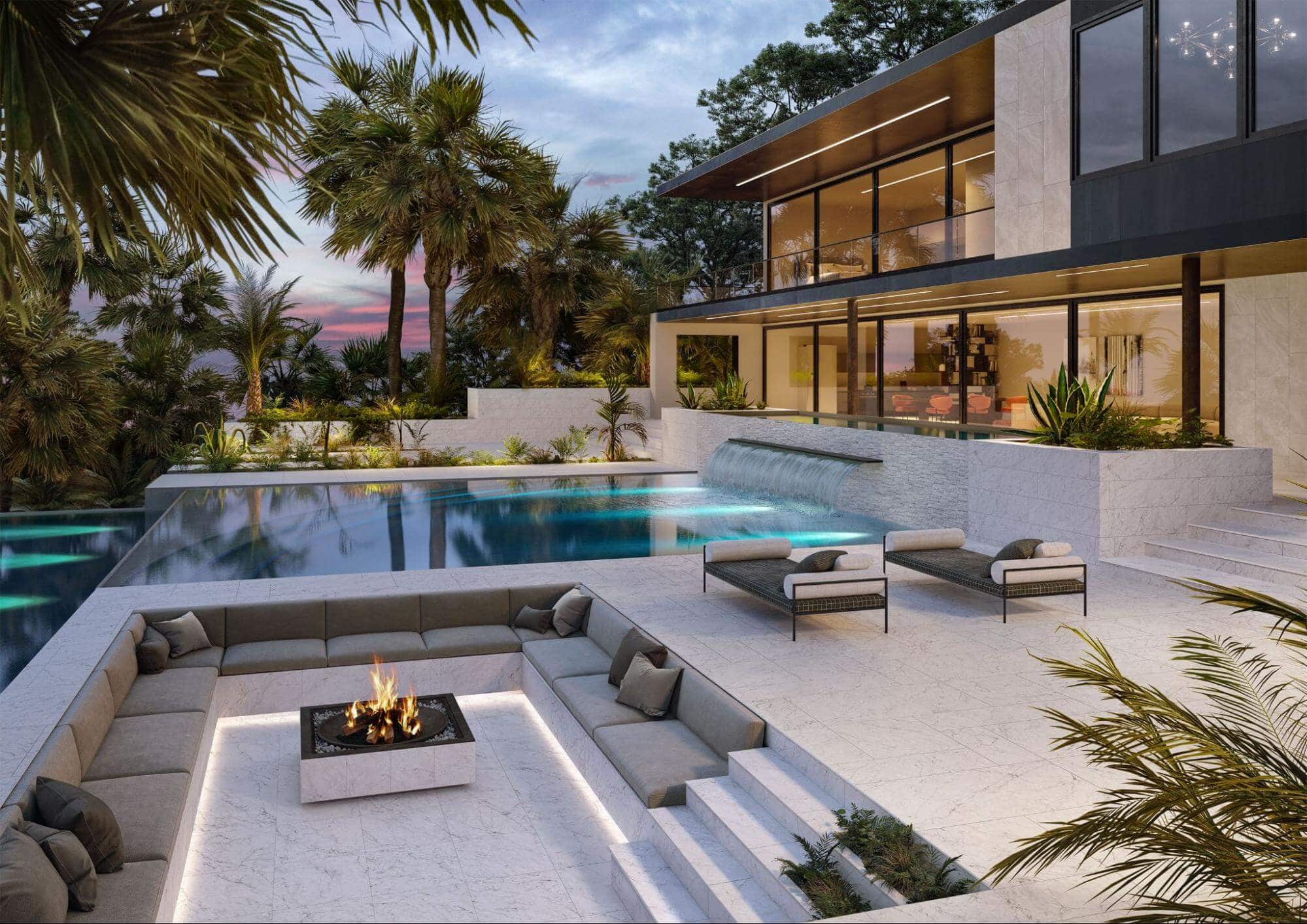 outdoor patio with Marble-Look Porcelain Pavers for a luxurious look