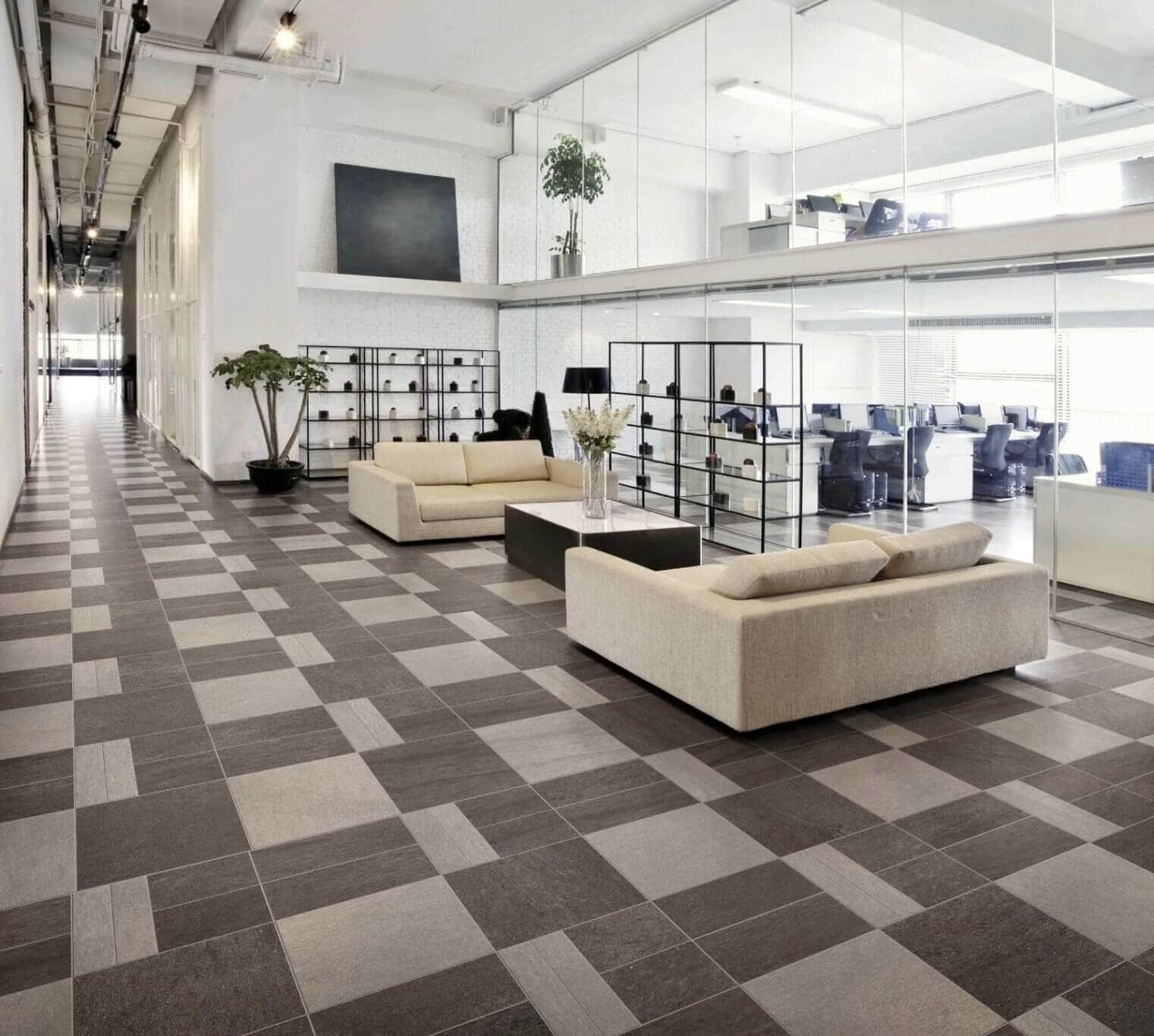 Office with corridor Stacked Floor Tile Pattern