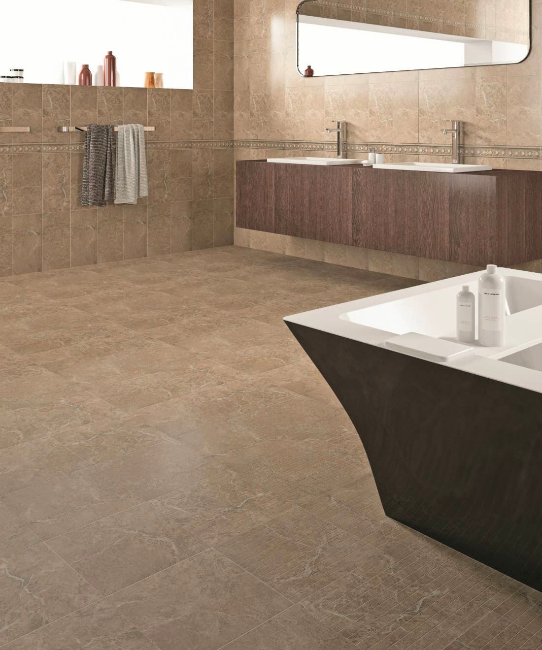 Stone-look tile in hazelnut for contemporary bathroom