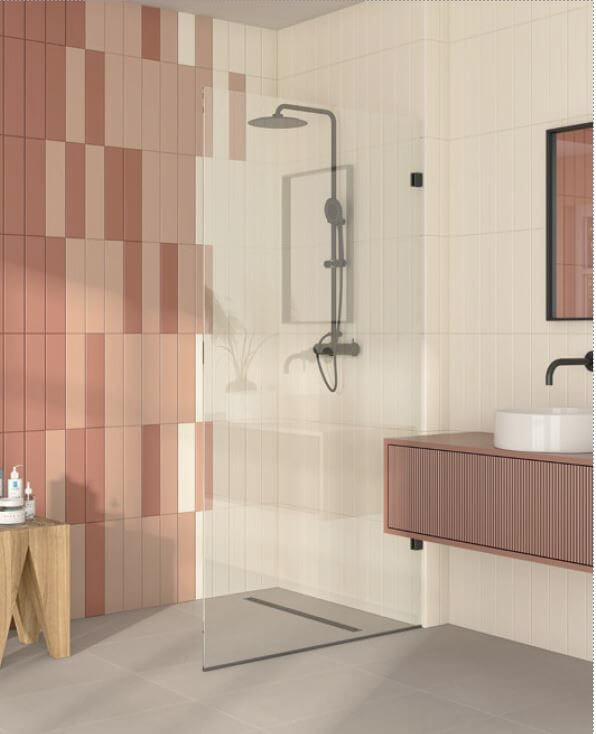 pink and white bathroom blush tile
