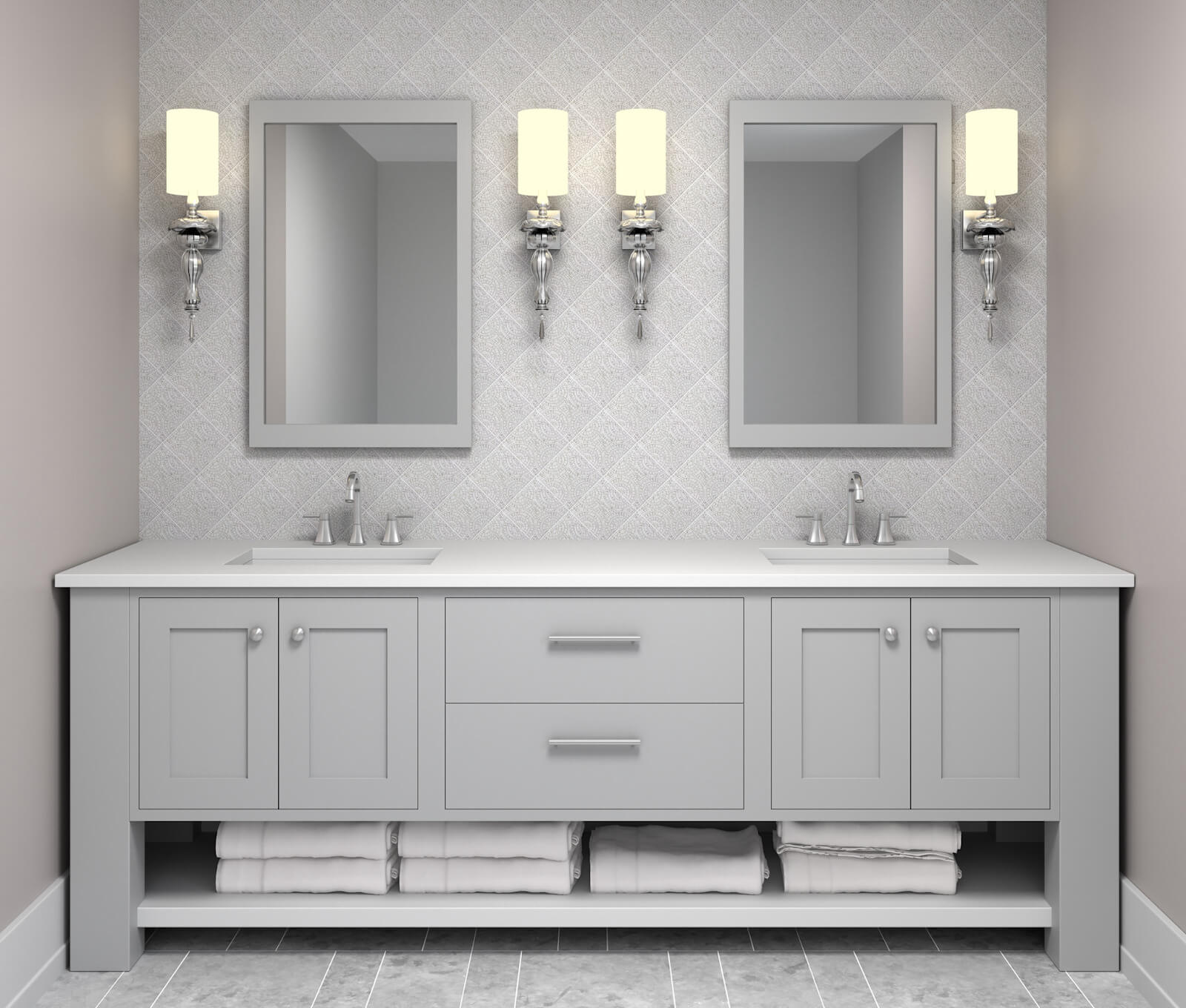 diagonally laid gray tile with a subtle pattern