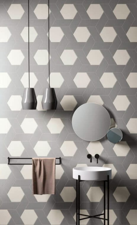 Hexagon Tile Powder Room wall