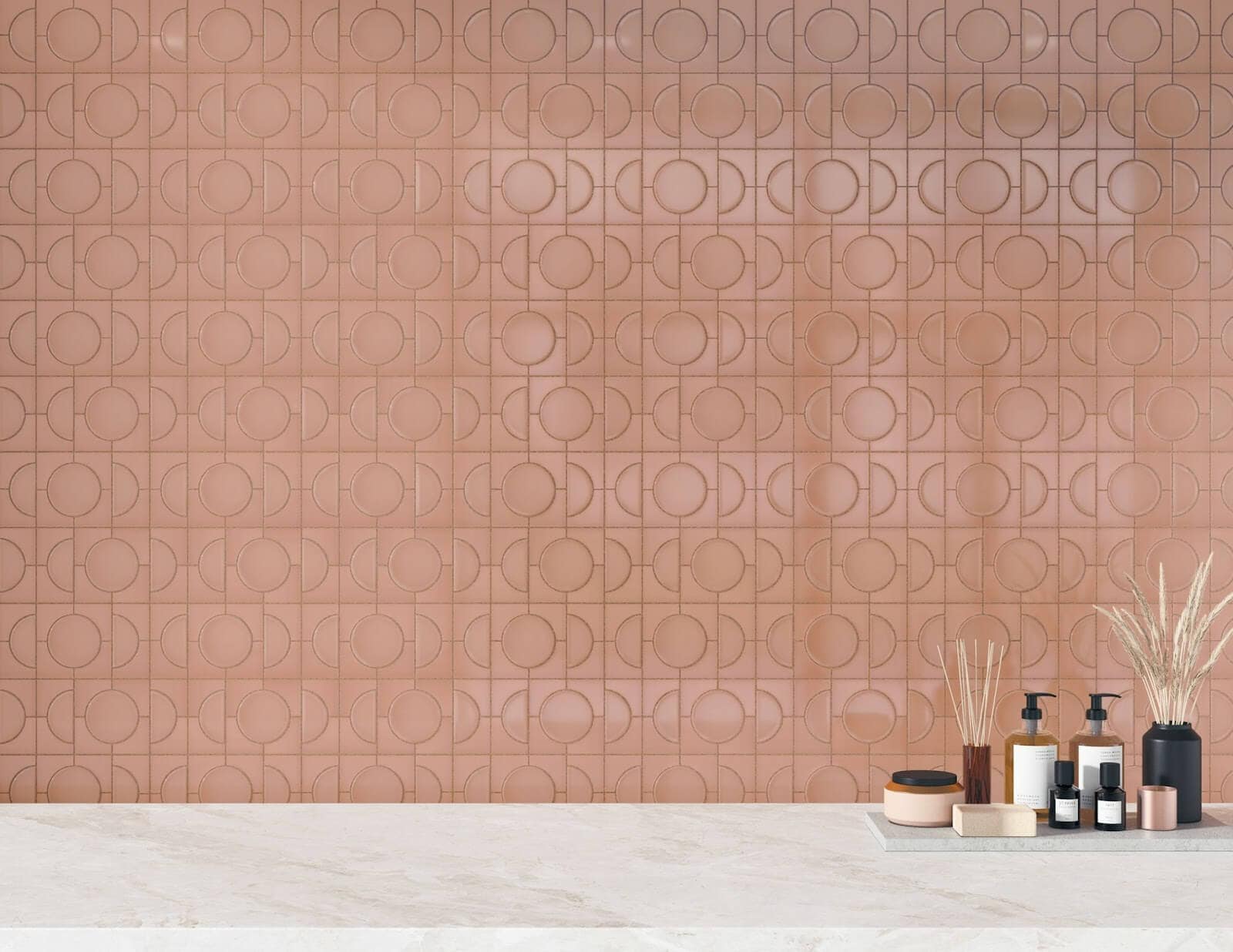 Image of wall with peach tiles