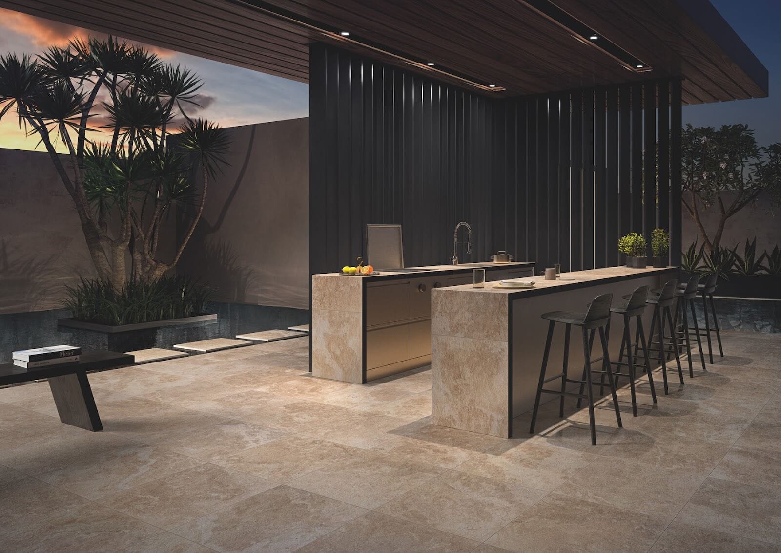 Ceramic tile for outdoor kitchen island