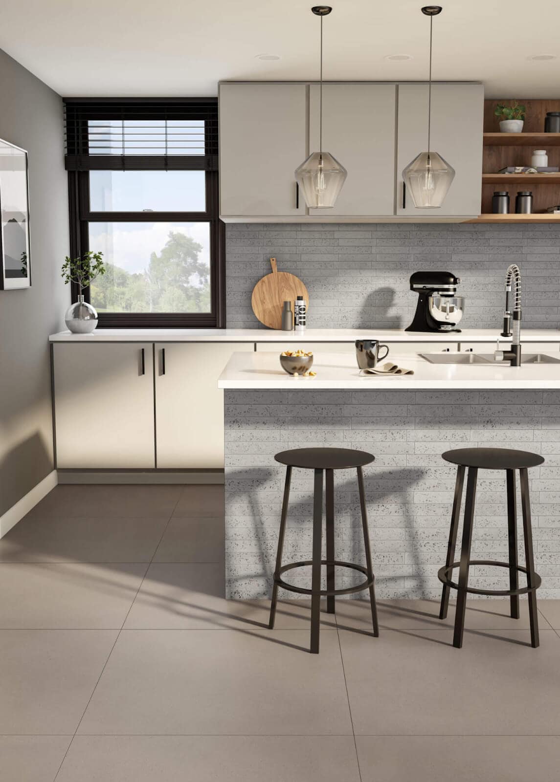 Minimalist-industrial kitchen with terrazzo-look island