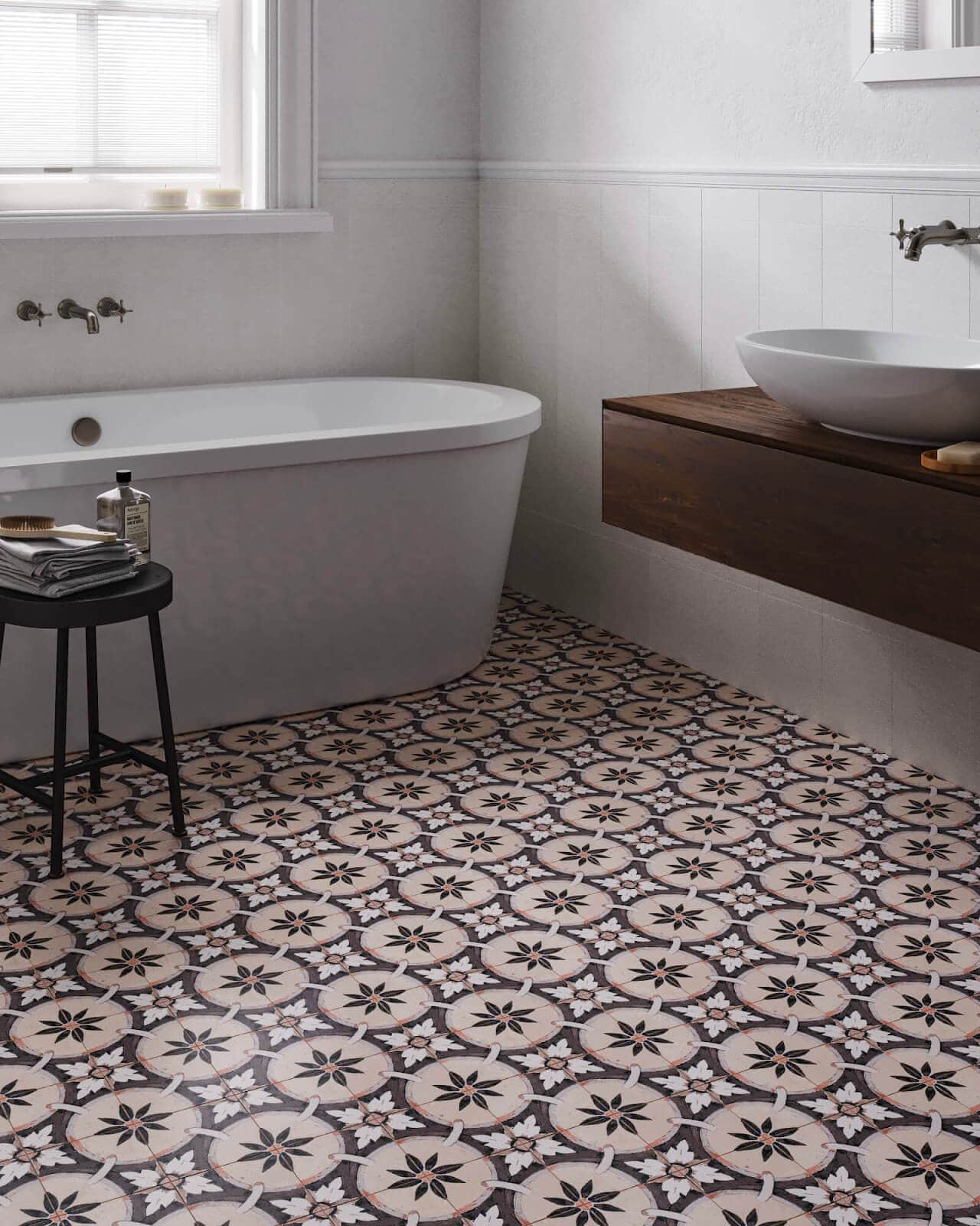 Wainscoting white tile panels design for bathroom