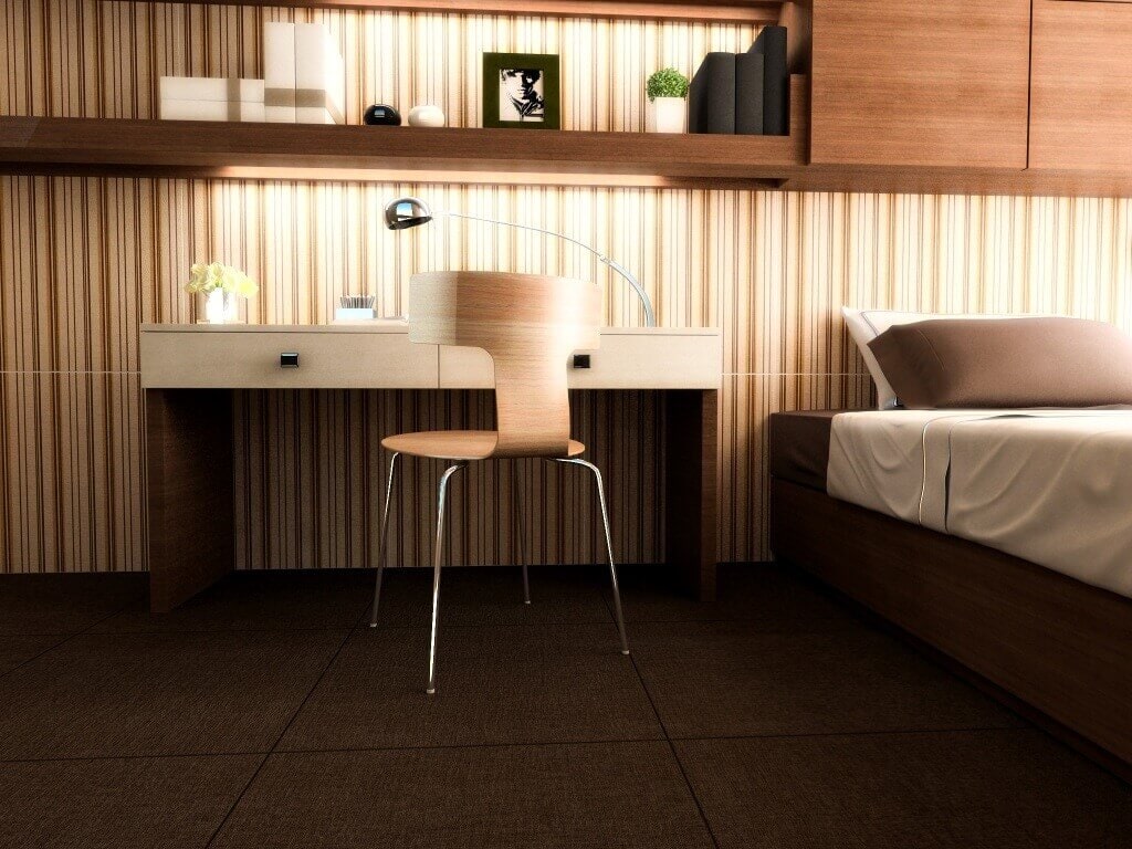 Wallpaper-look ceramic tile for hotel room
