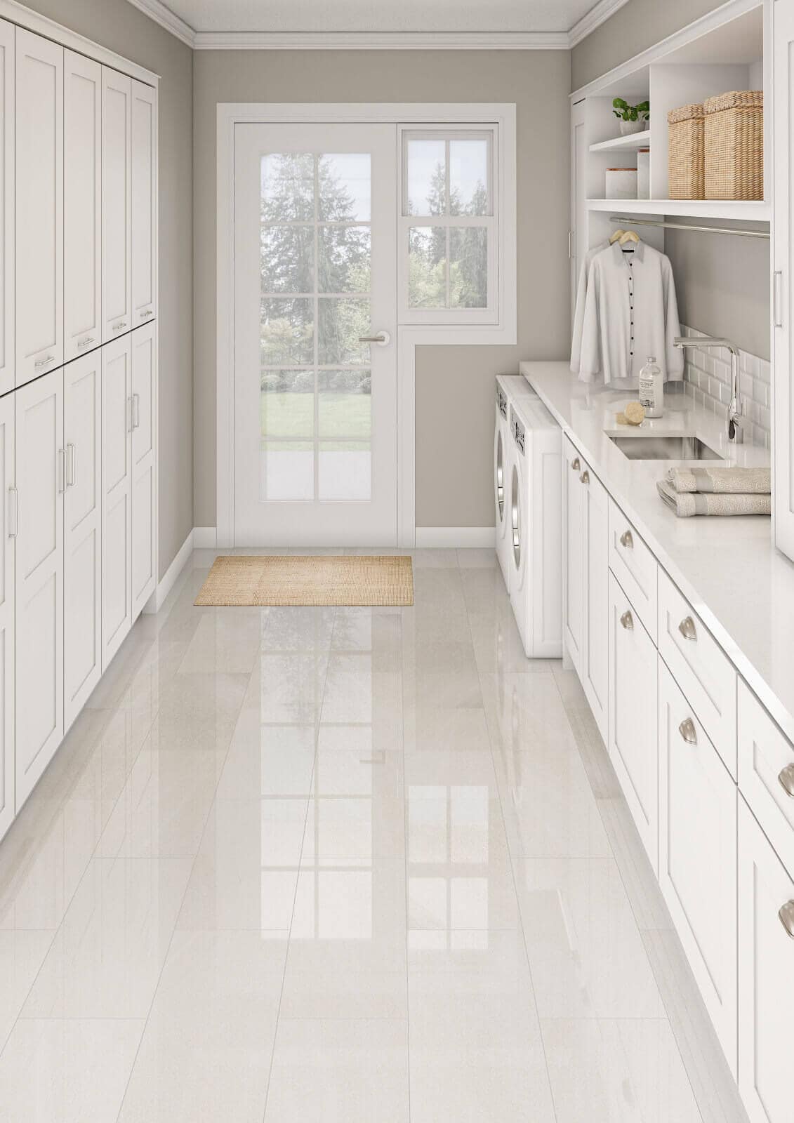Laundry room with white tile flooring