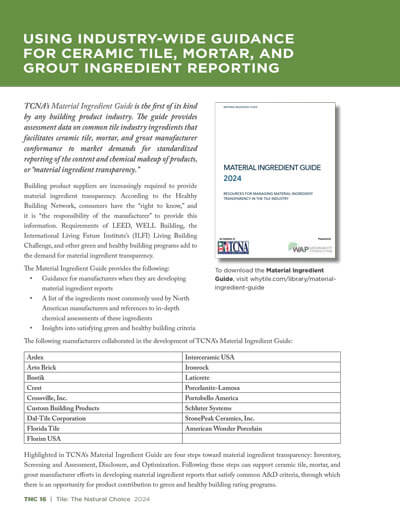 Using Industry-Wide Guidance for Ceramic tile, Mortar, and Grout Ingredient Reporting