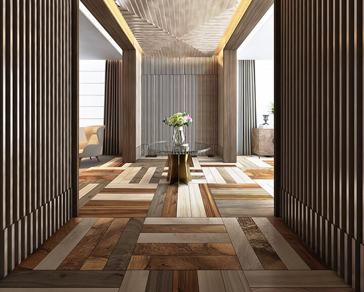 Wood-look brown and beige tile for big flooring space