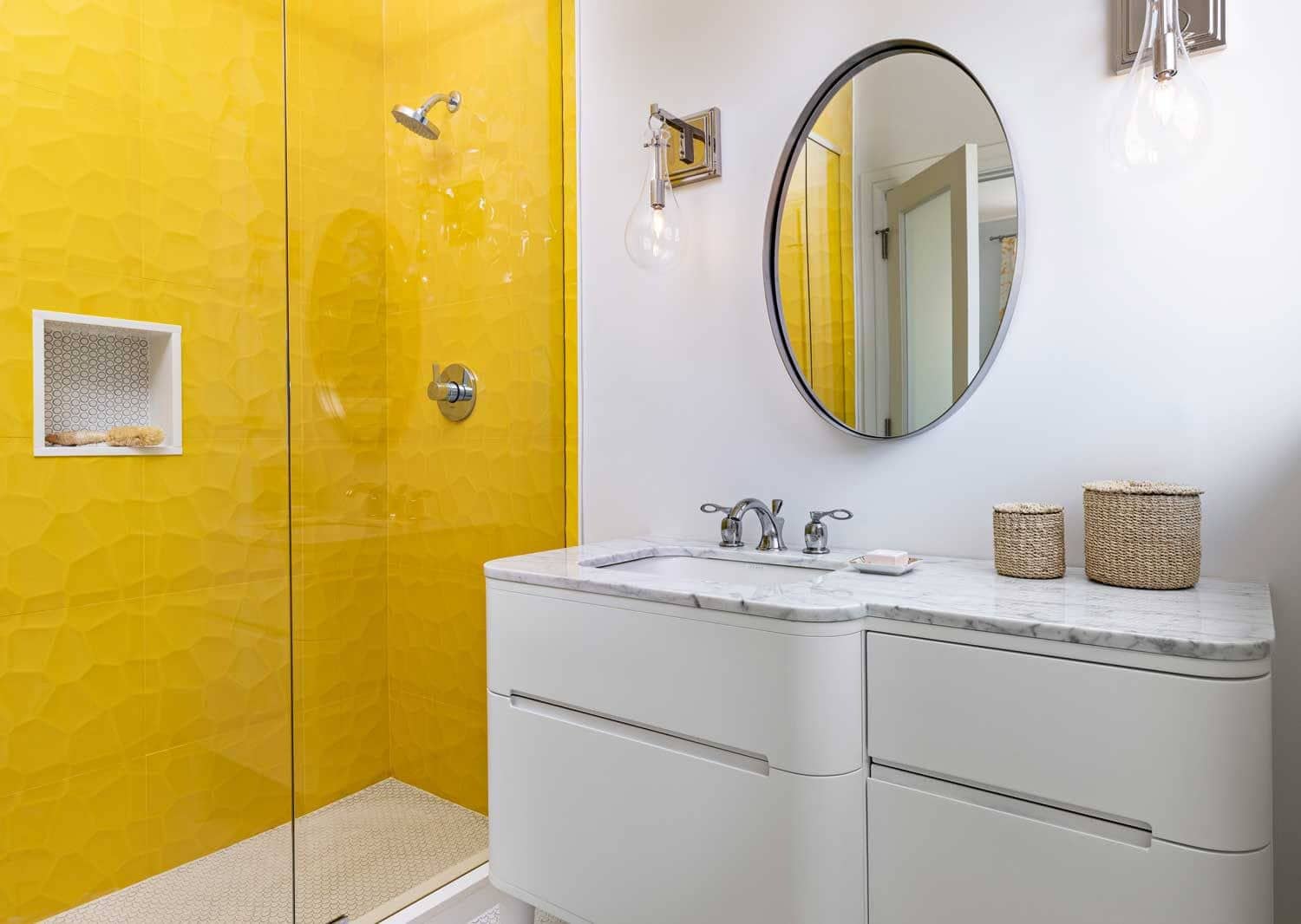 Bright Yellow Shower Tile for modern bathroom