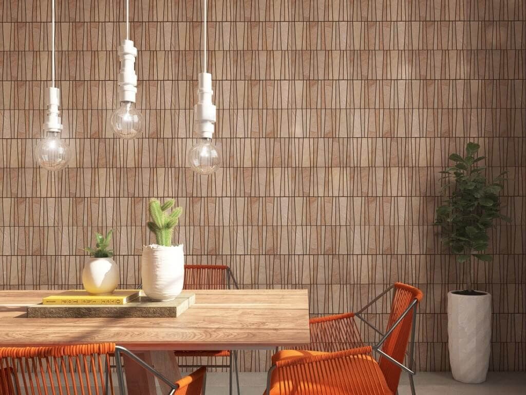 Mosaic tile feature wall in a bamboo look