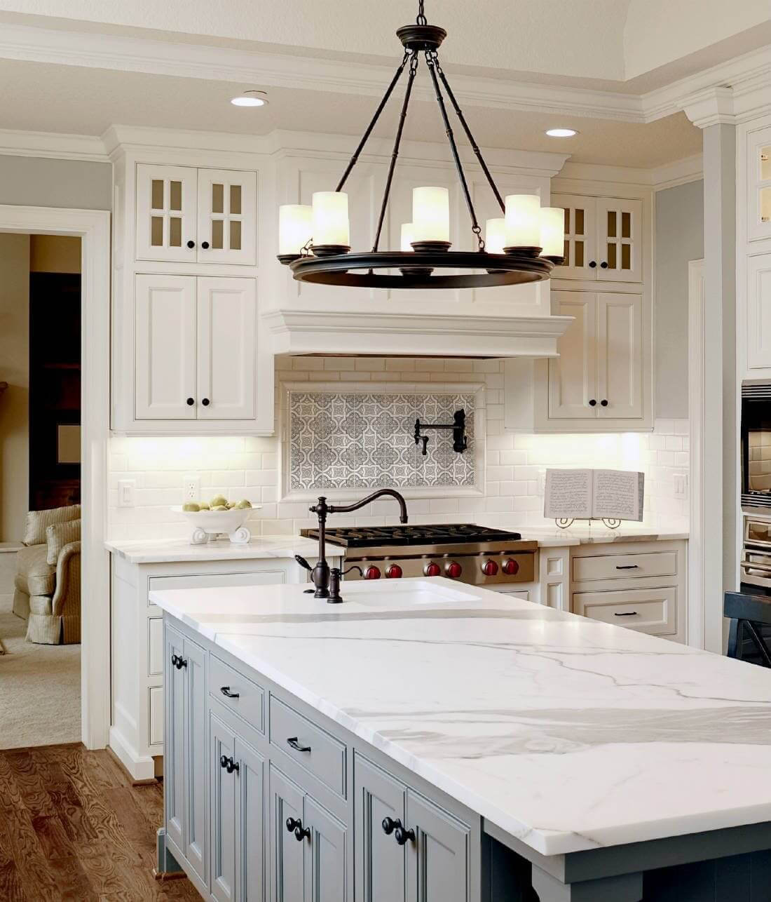 kitchen with  marble look countertop for a traditional design