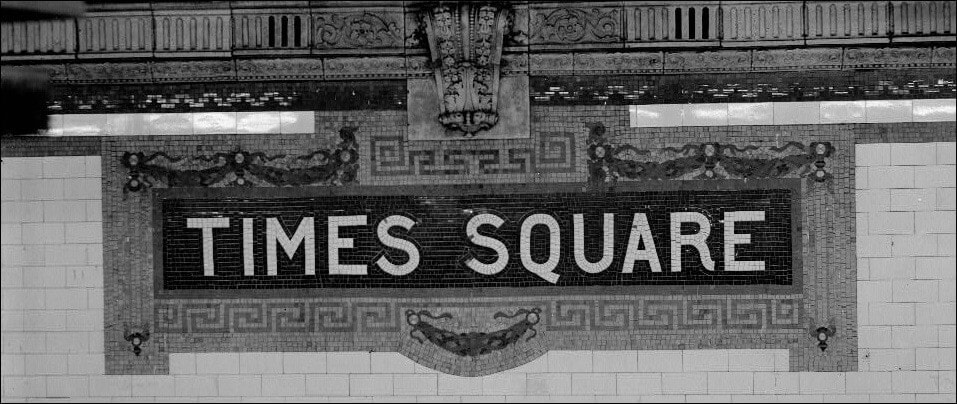 Time Square subway station with subway tile