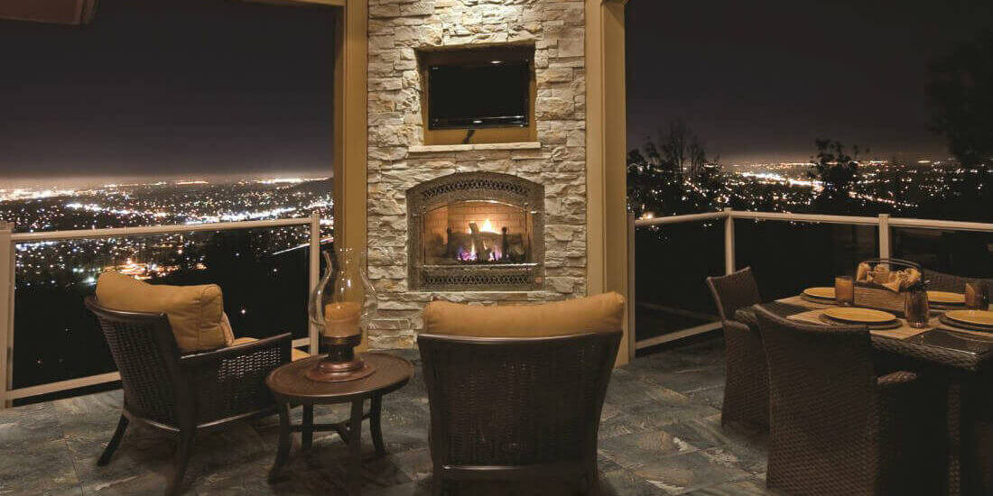 natural stone-look tile for fireplace space 
