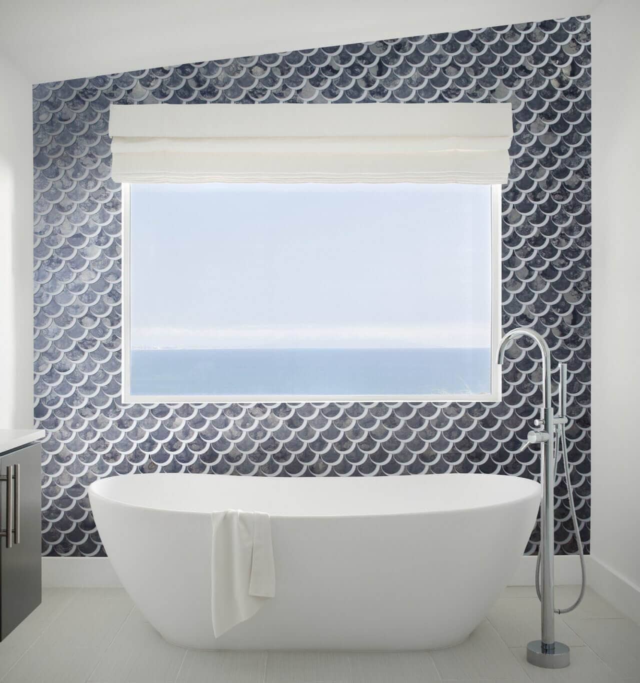 Playful blue grout tile lines for bathroom