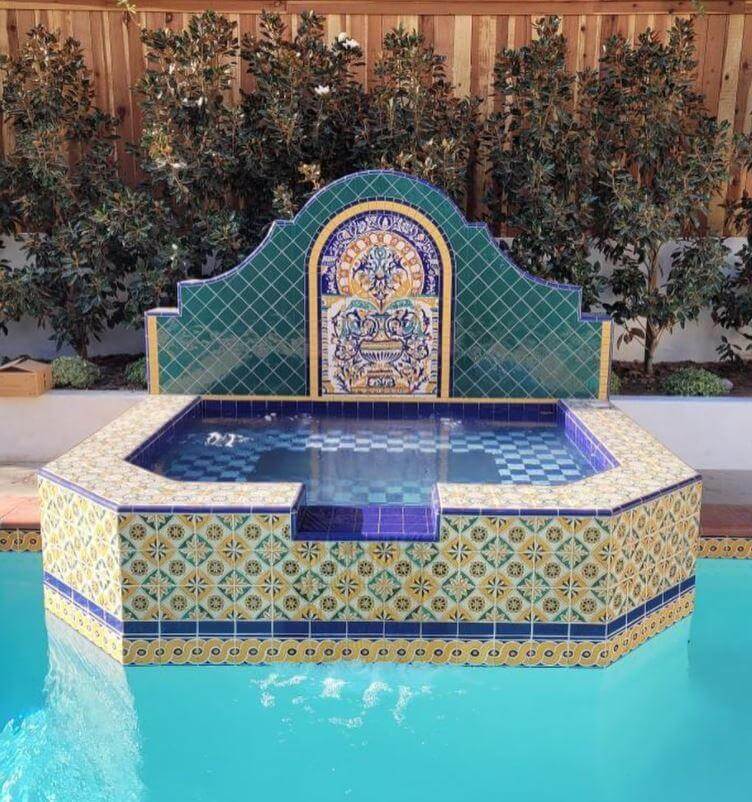 pool area with custom ceramic tile installation for a unique touch