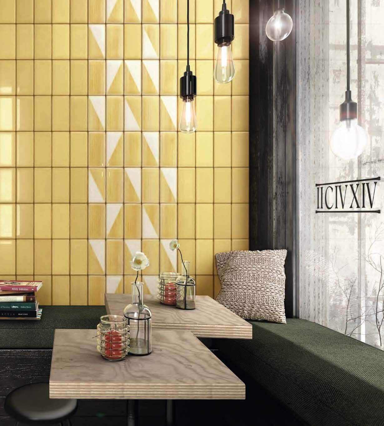 Restaurant wall with pale yellow wall tile