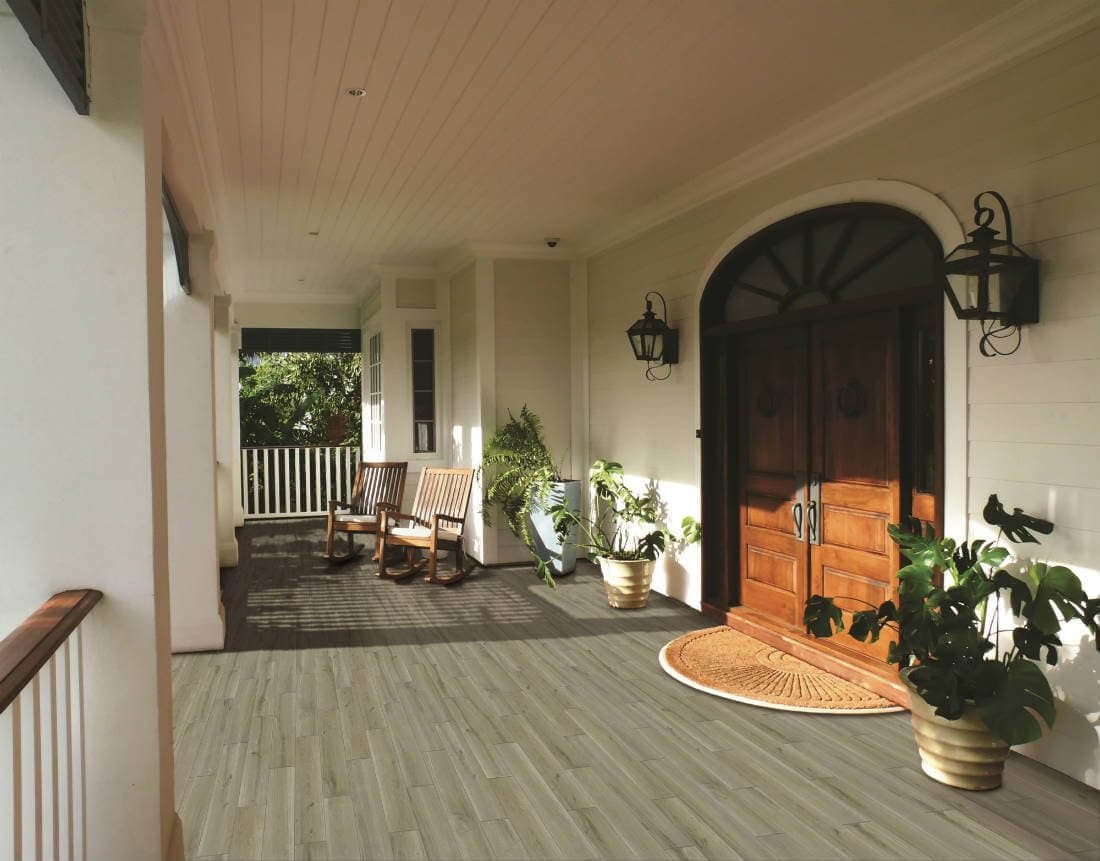 Sunny porch with tile ceramic flooring