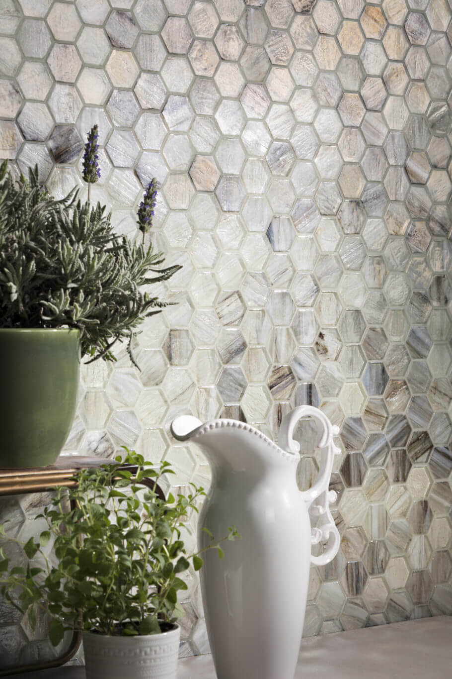 Textured hexagon tile mosaic