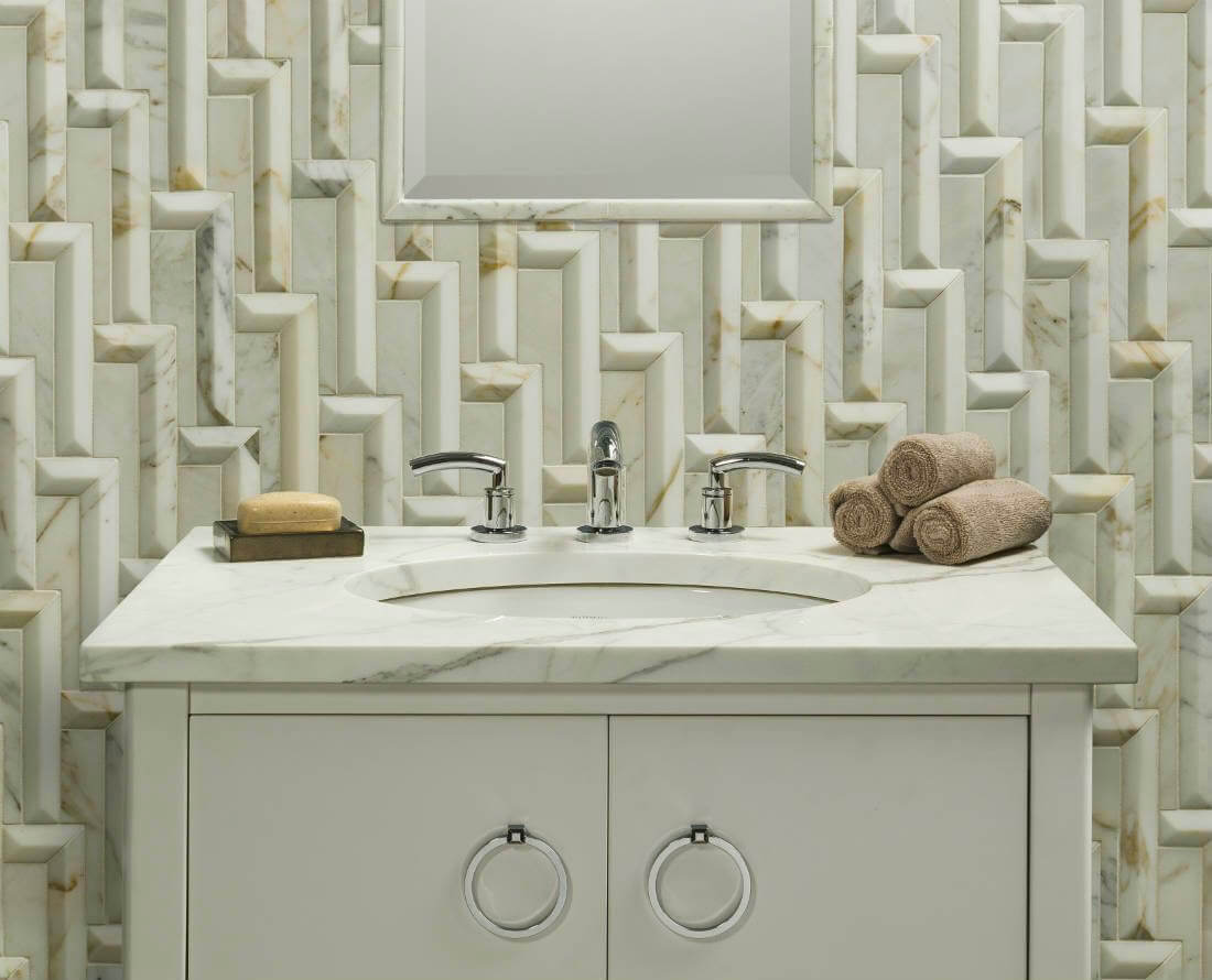 3D marble-look design wall for bathroom