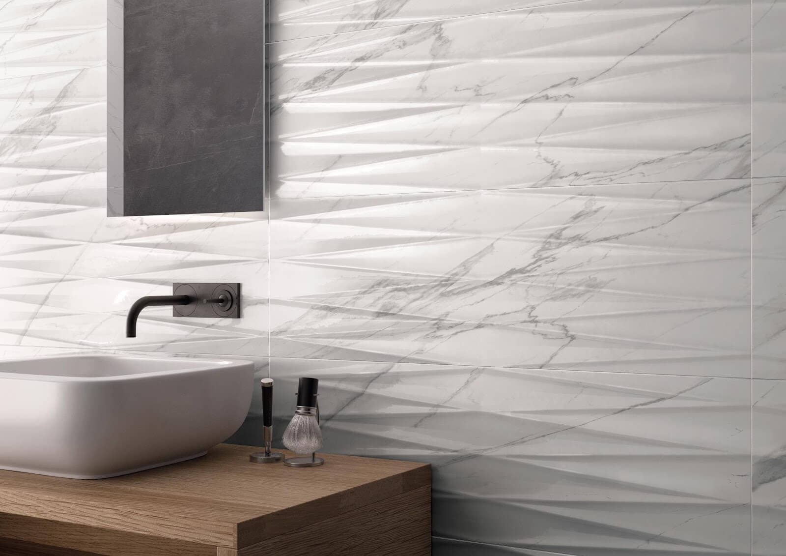 white backsplash 3d style for bathroom 