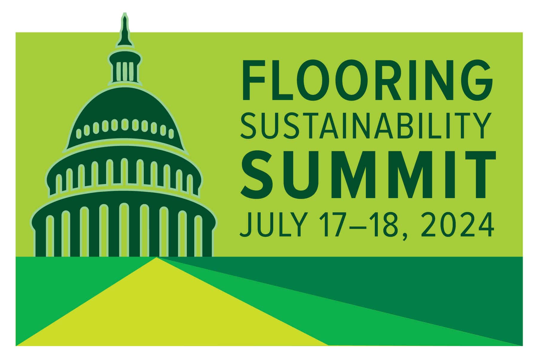 A green digital poster advertising the Flooring Sustainability Summit. 