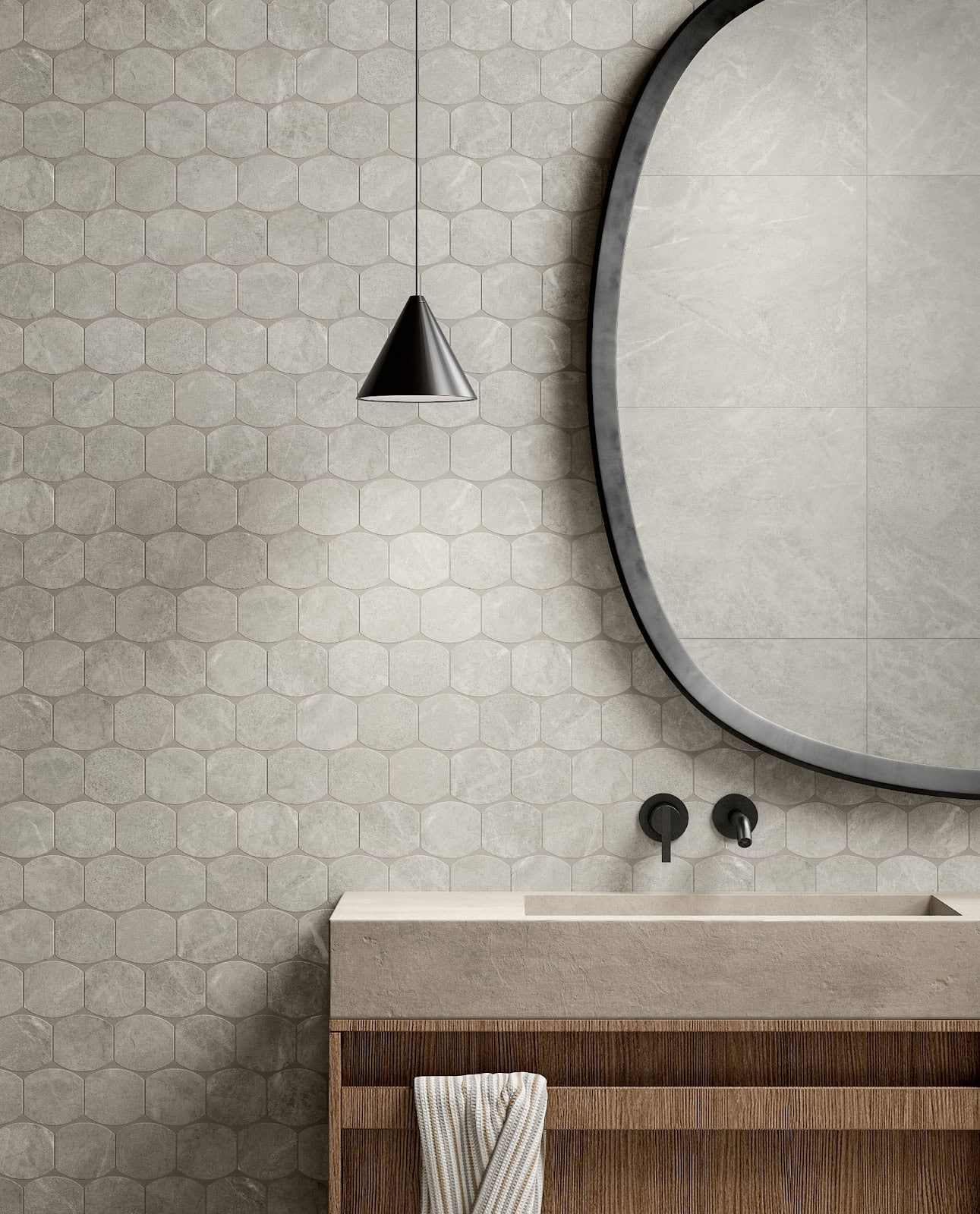 bathroom interior with stone-look tile for a chic industrialist touch