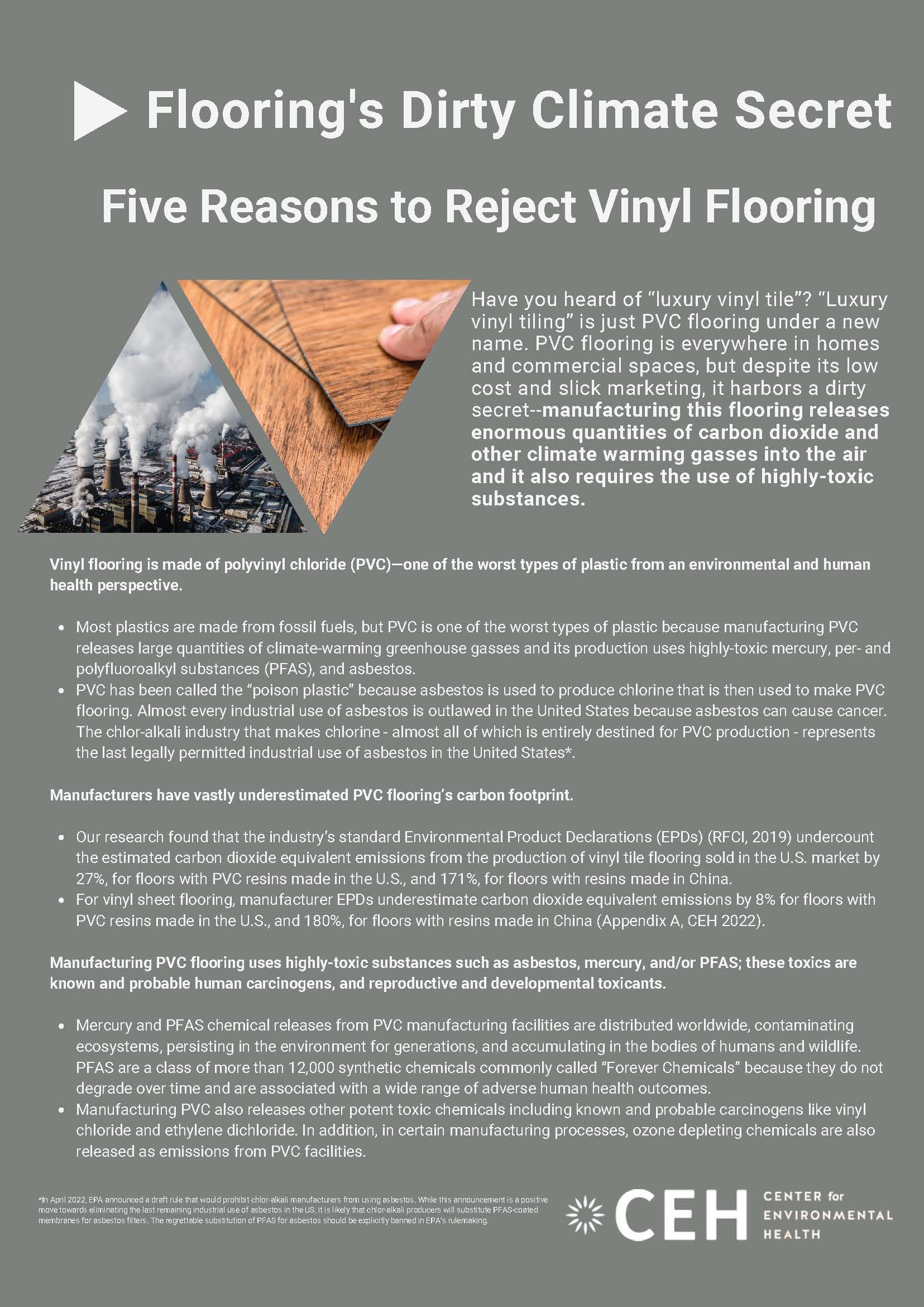 Five Reasons to Reject Vinyl Flooring — CEH Fact Sheet