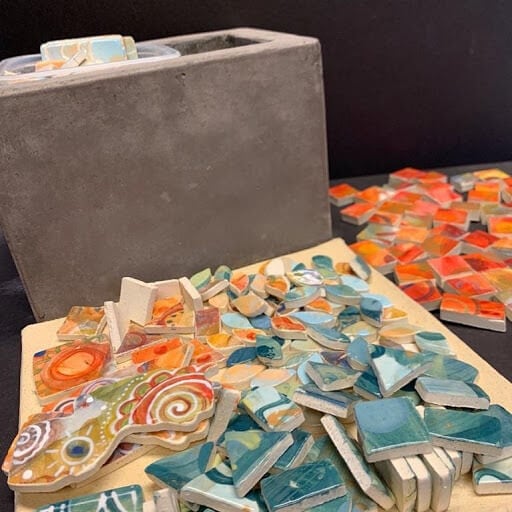 Pieces of ceramic to create a unique planter box ceramic tile design